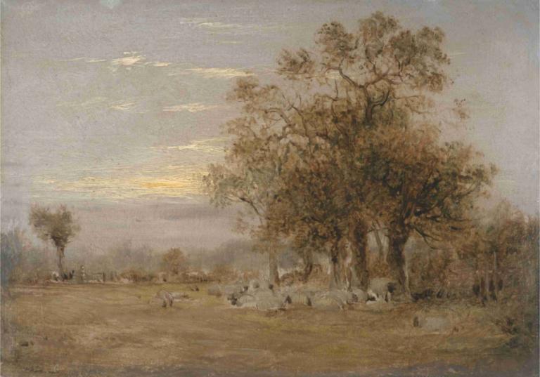 Sheep Grazing,Выпас овец,John Linnell,Джон Линнелл,Картина Маслом,Картина Маслом, дерево, нет людей, пейзаж