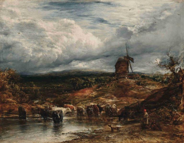 The windmill,Le moulin à vent,John Linnell,Peinture à l'huile,Peinture à l'huile, paysage, nuage, arbre