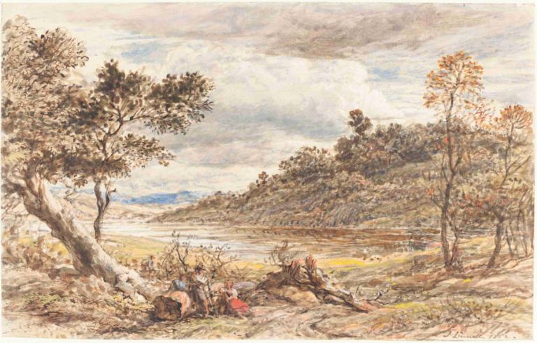 Travelers Resting by a Fallen Tree,Voyageurs se reposant près d'un arbre tombé,John Linnell