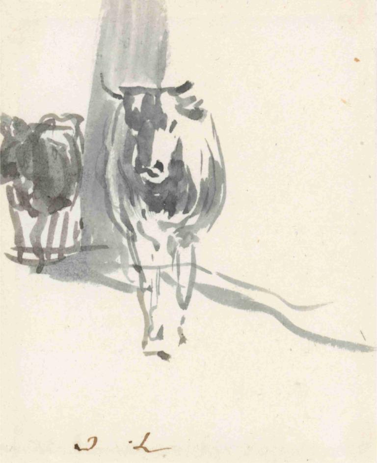 Two Cows,Deux vaches,John Linnell,Croquis,Croquis, solo, pas d'humains, monochrome, médias traditionnels