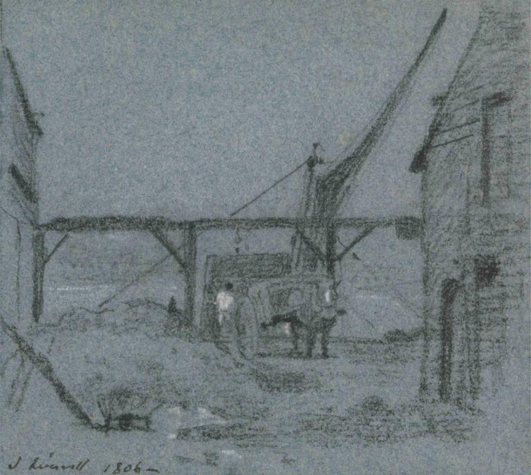 Unloading Grain,Déchargement des céréales,John Linnell,Gravure sur cuivre,Gravure sur cuivre, monochrome