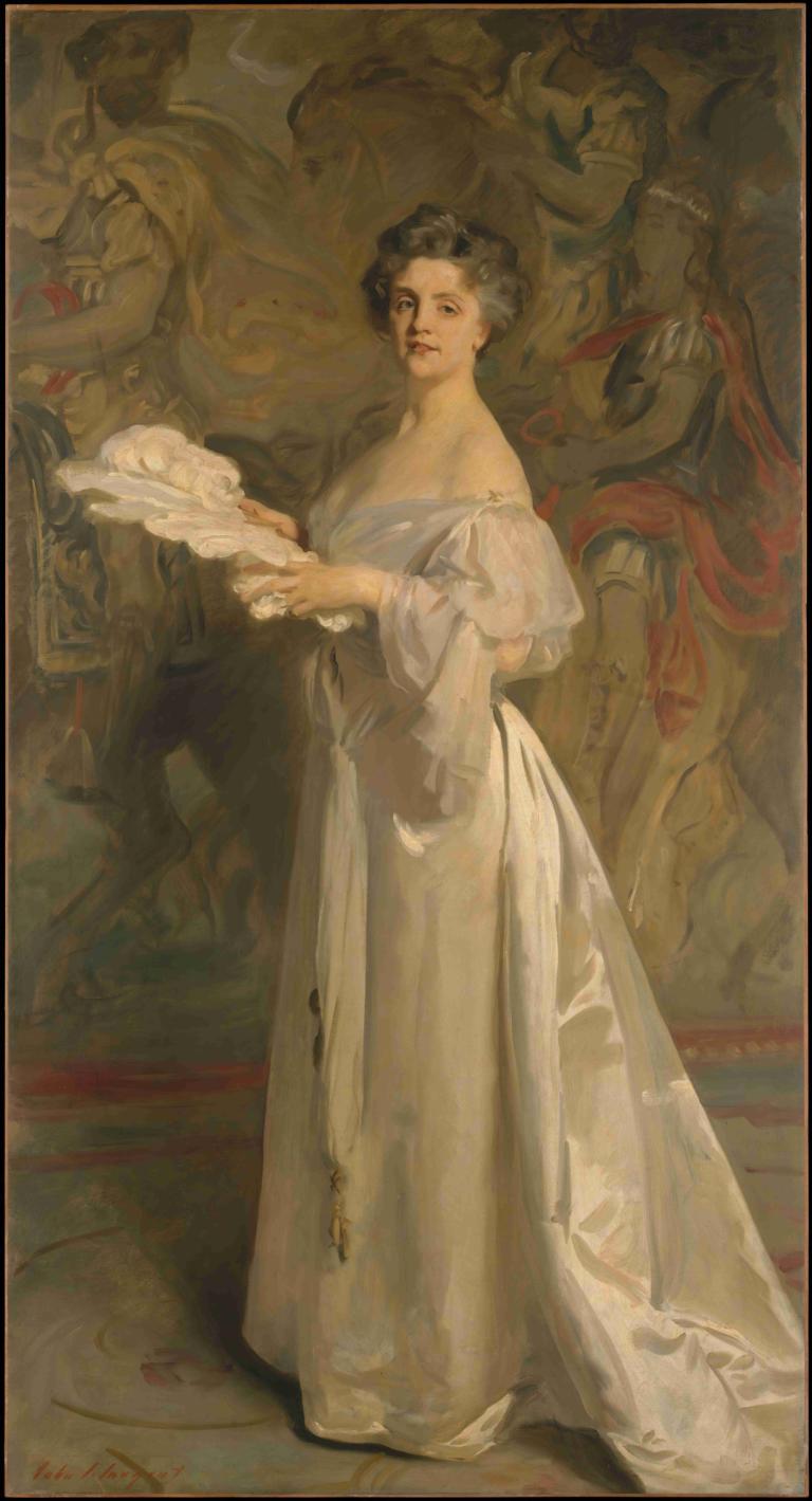 Ada Rehan ,John Singer Sargent,Oil Painting,Oil Painting, 1girl, dress, fine art parody, white dress