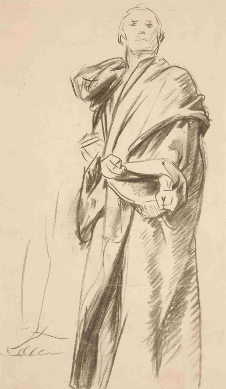 Draped Standing Figure,Draperad stående figur,John Singer Sargent,Skiss,Skiss, 1 pojke, manligt fokus, solo