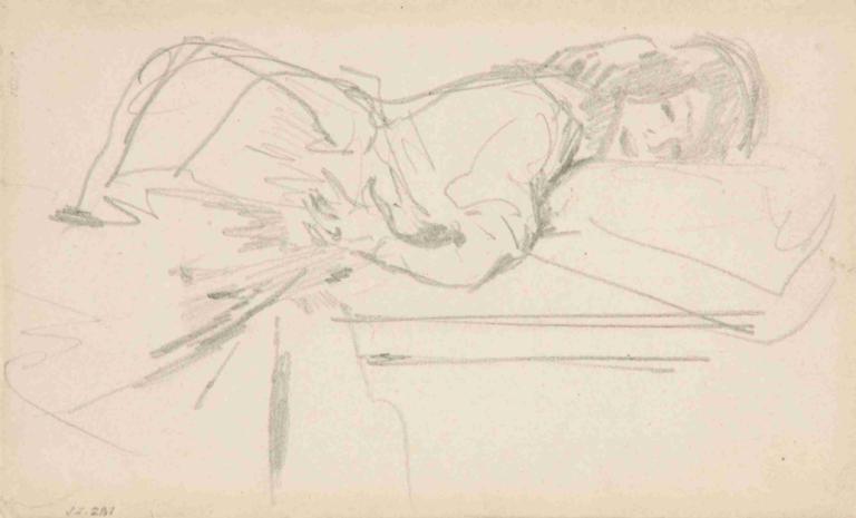 Figure of a Girl,Postava dívky,John Singer Sargent,Náčrt,Náčrt, 1 dívka, skica, polštář, sólo, černobílý