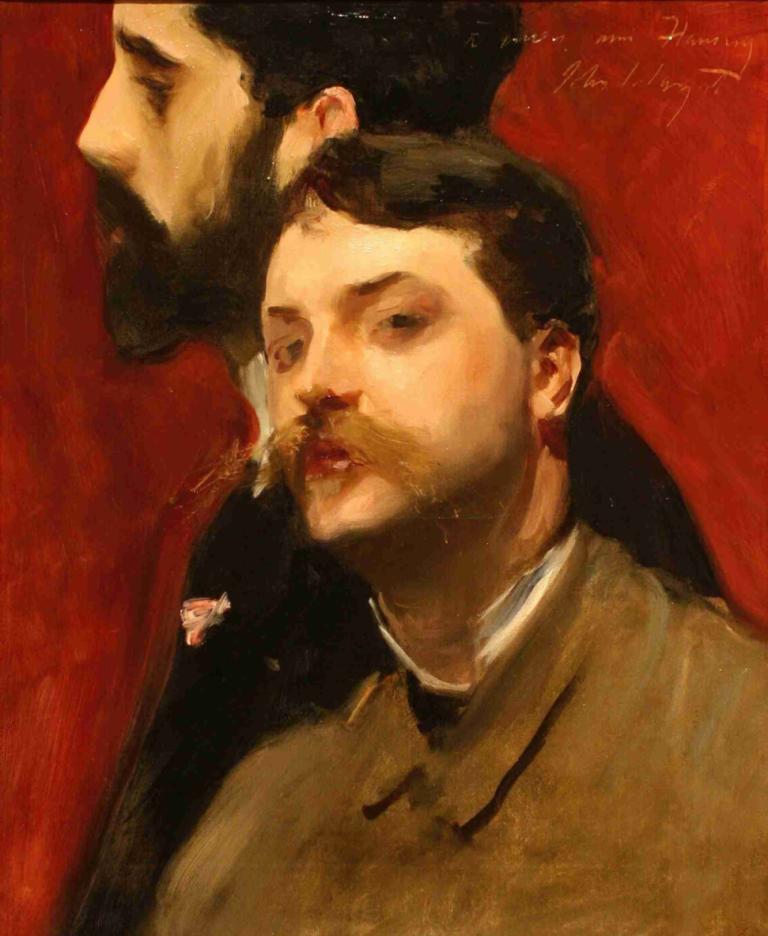 François Flameng and Paul Helleu,John Singer Sargent,Oil Painting,Oil Painting, male focus, realistic