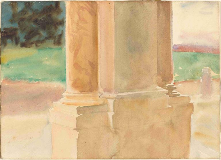 Frascati, Architectural Study,フラスカーティ, 建築研究,John Singer Sargent,ジョン・シンガー・サージェント,油絵,油絵, 人間がいない, 柱, 屋外, 景色