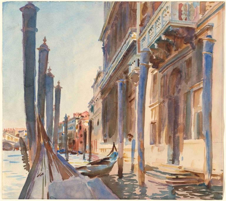 Gondola Moorings on the Grand Canal,大运河上的贡多拉停泊点,John Singer Sargent,约翰-辛格-萨金特,油画,油画, 风景, 户外, 船, 传统媒体, 船只