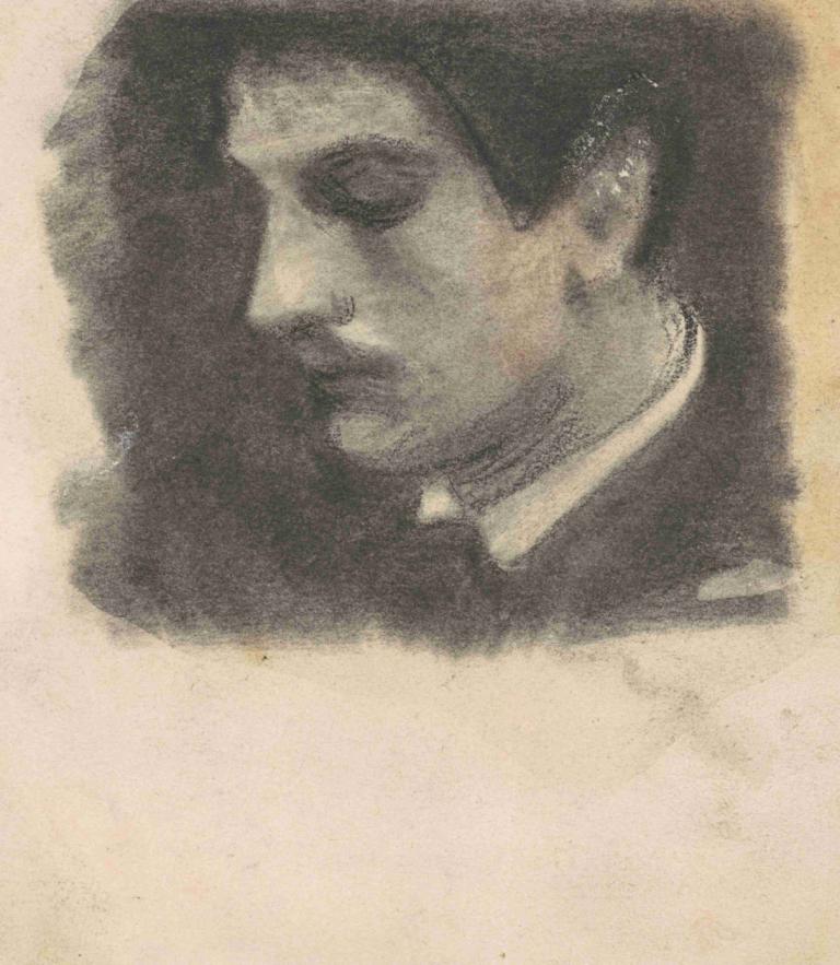 Head of a Man,人头,John Singer Sargent,约翰-辛格-萨金特,素描,素描, 独奏, 1男孩, 男性焦点, 单色, 传统媒体, 肖像, 实际的, 闭着眼睛