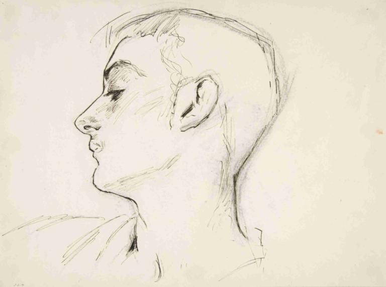 Head of a Young Man in Profile,侧面的年轻人头像,John Singer Sargent,约翰-辛格-萨金特,素描,素描, 独奏, 1男孩, 男性焦点, 单色, 轮廓, 草图, 传统媒体