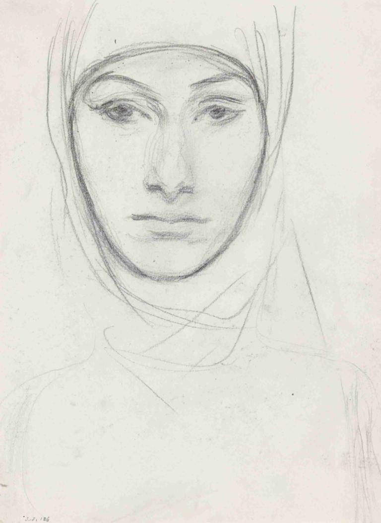 Head of a Woman,여성의 머리,John Singer Sargent,존 싱어 사르겐트,스케치,스케치, 독주, 단색화, 남성 집중, 1남, 전통 미디어, 뷰어를보고, 스케치, 날짜가 있는