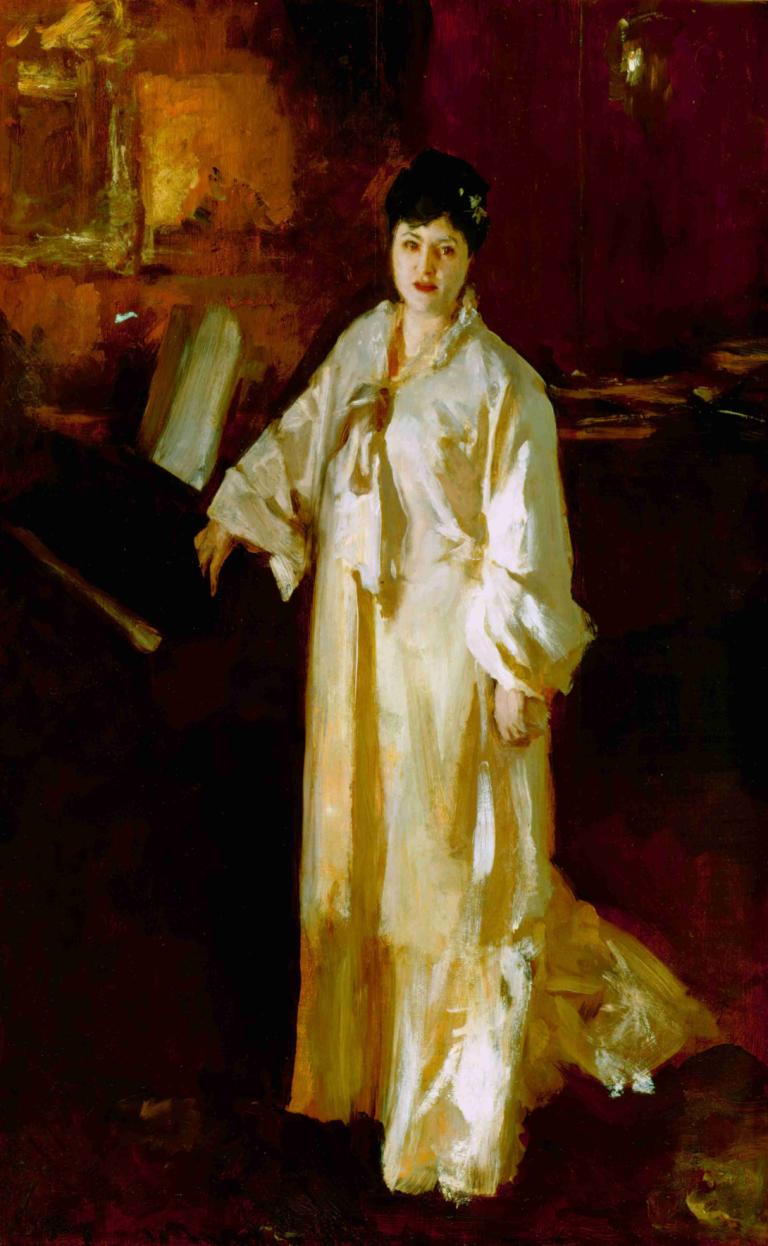 Judith Gautier,ジュディス・ゴーティエ,John Singer Sargent,ジョン・シンガー・サージェント,油絵,油絵, ソロ, 美術パロディ, 1女の子, 黒髪, 立っている, 偽の伝統的なメディア