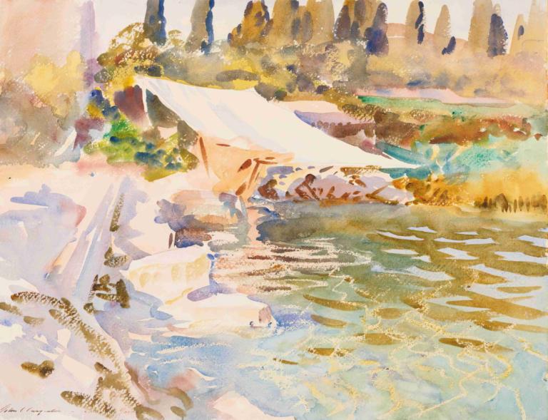 Lake Garda,ガルダ湖,John Singer Sargent,ジョン・シンガー・サージェント,油絵,油絵, ポケモン（生き物）, 人間がいない, 屋外, 水, 絵画（中）, 日, 水彩（中）, 木