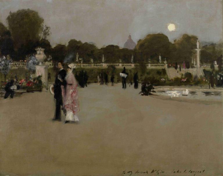 Luxembourg Gardens at Twilight,黄昏のルクセンブルク庭園,John Singer Sargent,ジョン・シンガー・サージェント,油絵,油絵, 和服, 着物, 1女の子, 男の子1名