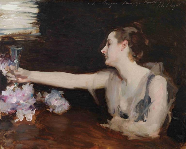 Madame Gautreau Drinking a Toast,乾杯するゴートロー夫人,John Singer Sargent,ジョン・シンガー・サージェント,油絵,油絵, 1女の子, ソロ, 茶髪, プロフィール