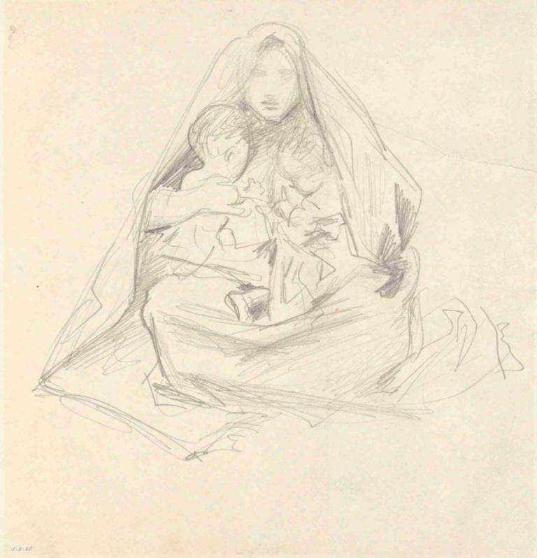 Madonna and Child,Madonna dan Anak,John Singer Sargent,Sketsa,Sketsa, Sayang, sketsa, satu warna