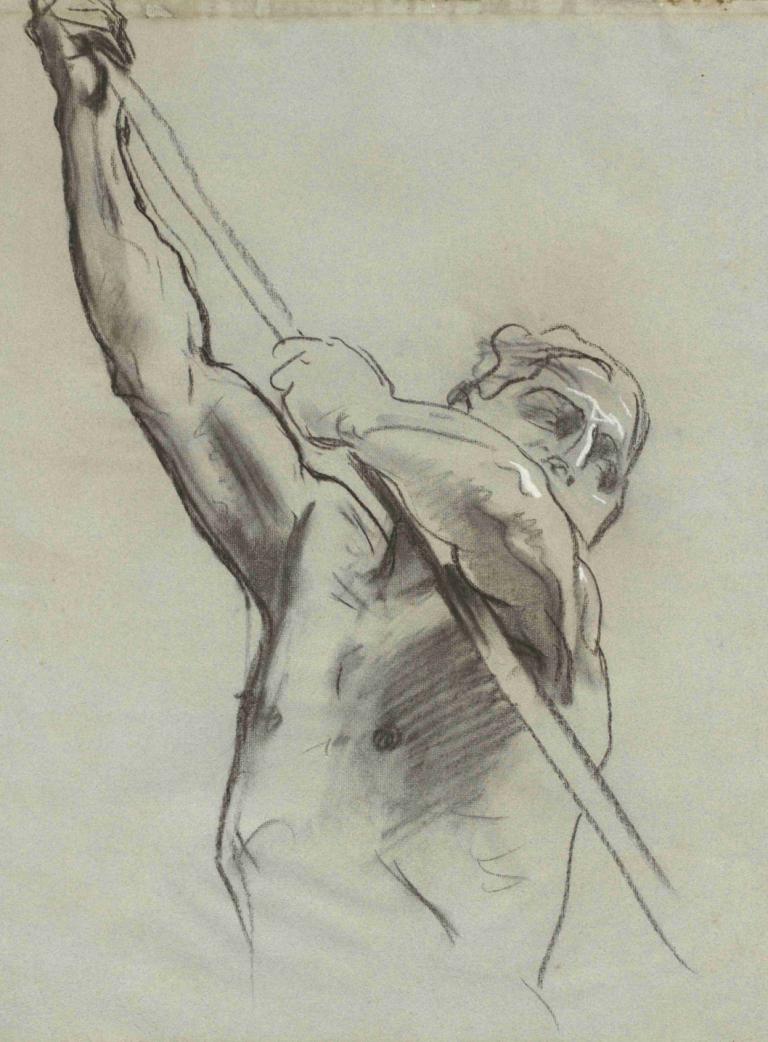 Male Torso with Pole,Torso Pria dengan Tiang,John Singer Sargent,Sketsa,Sketsa, 1 anak laki-laki, fokus pria