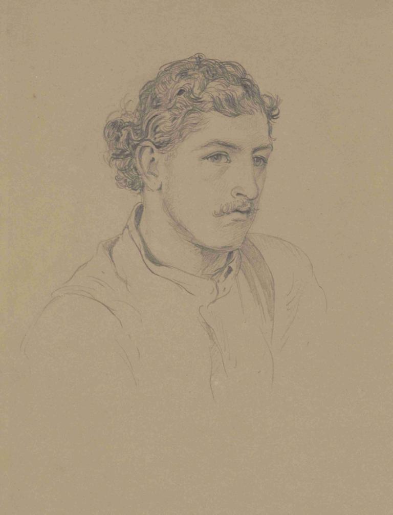 Man with Curly Hair,Pria dengan Rambut Keriting,John Singer Sargent,Sketsa,Sketsa, solo, 1 anak laki-laki