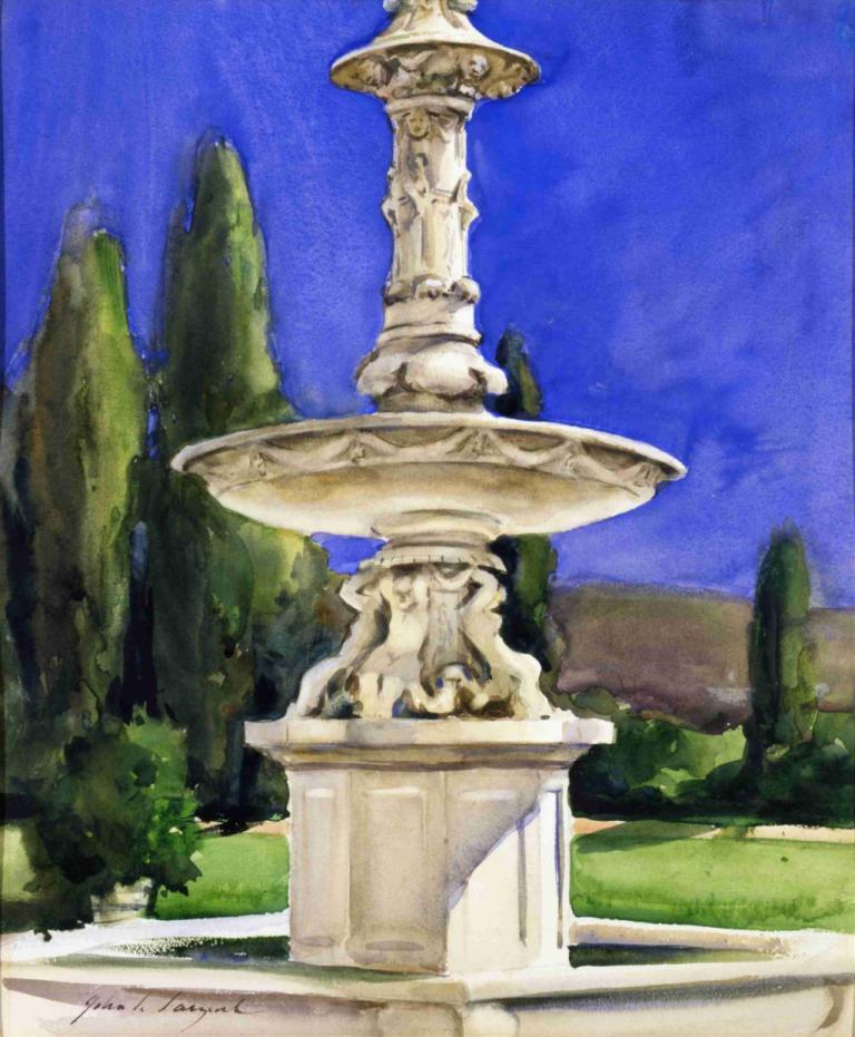 Marble Fountain in Italy,Air Mancur Marmer di Italia,John Singer Sargent,Lukisan cat minyak