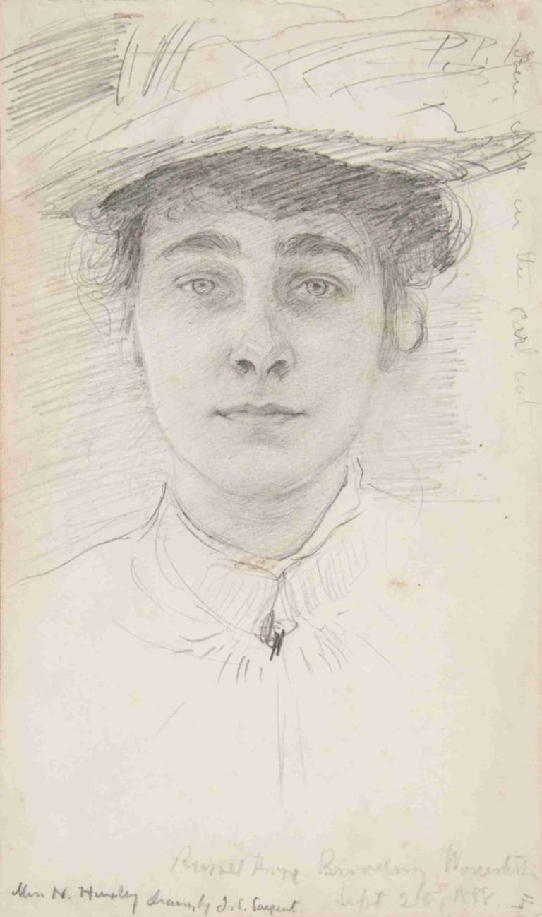 Miss N. Huxley,Nona N. Huxley,John Singer Sargent,Sketsa,Sketsa, solo, 1 anak laki-laki, topi, fokus pria