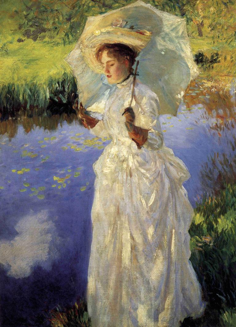 Morning Walk,Jalan Pagi,John Singer Sargent,Lukisan cat minyak,Lukisan cat minyak, 1 gadis, payung, gaun