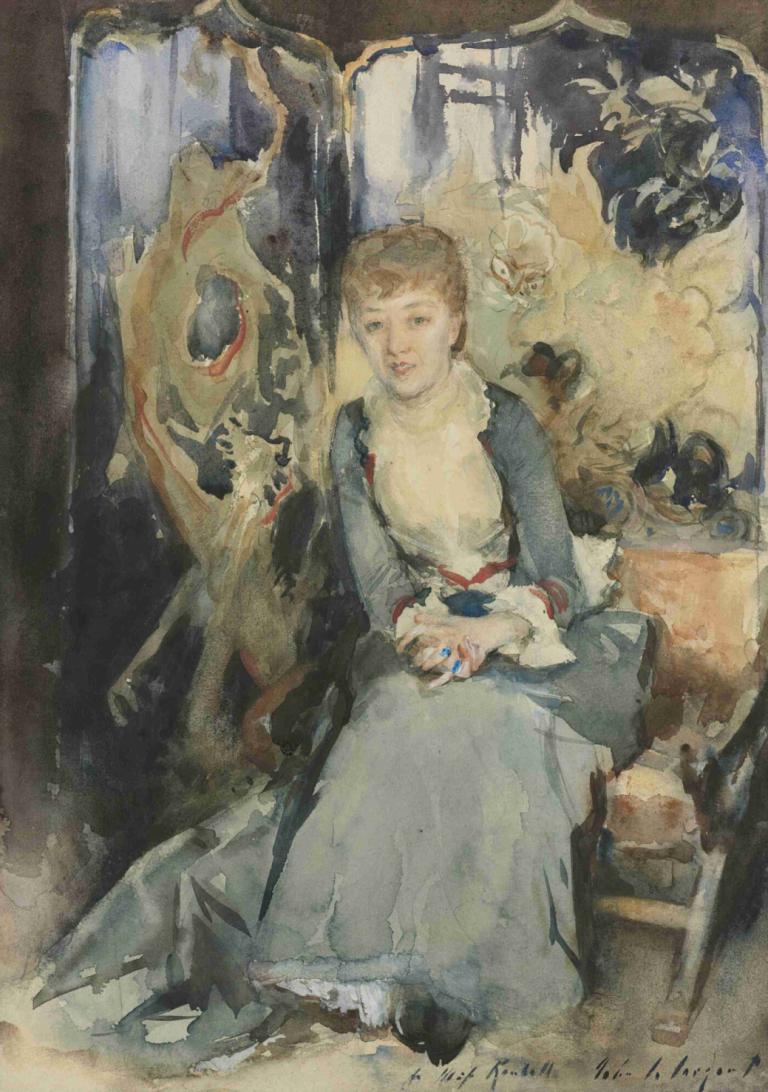 Mrs Reubell Seated In Front Of A Screen,Nyonya Reubell Duduk di Depan Layar,John Singer Sargent