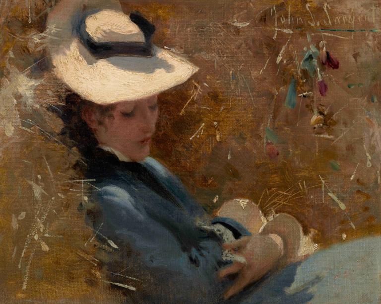 RESTING,DESCANSO,John Singer Sargent,Pintura al óleo,Pintura al óleo, sombrero, enfoque masculino, 1 chico