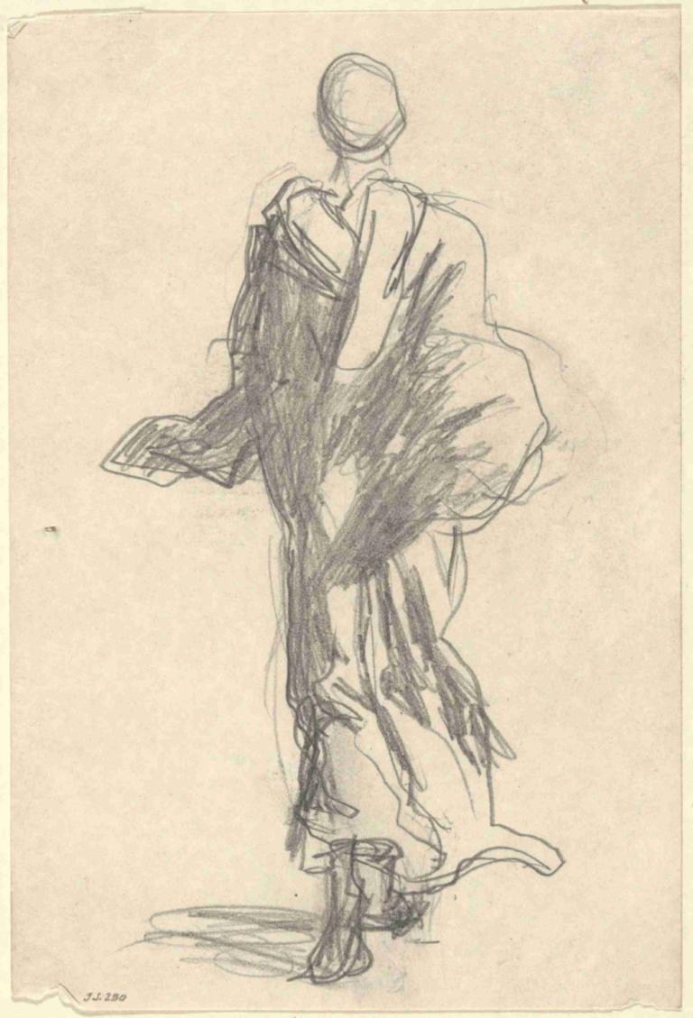 Rear View of a Draped Figure,Vista posterior de una figura drapeada,John Singer Sargent,Bosquejo,Bosquejo