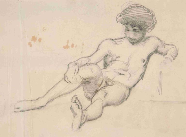 Reclining Nude Figure,Figura desnuda reclinada,John Singer Sargent,Bosquejo,Bosquejo, enfoque masculino