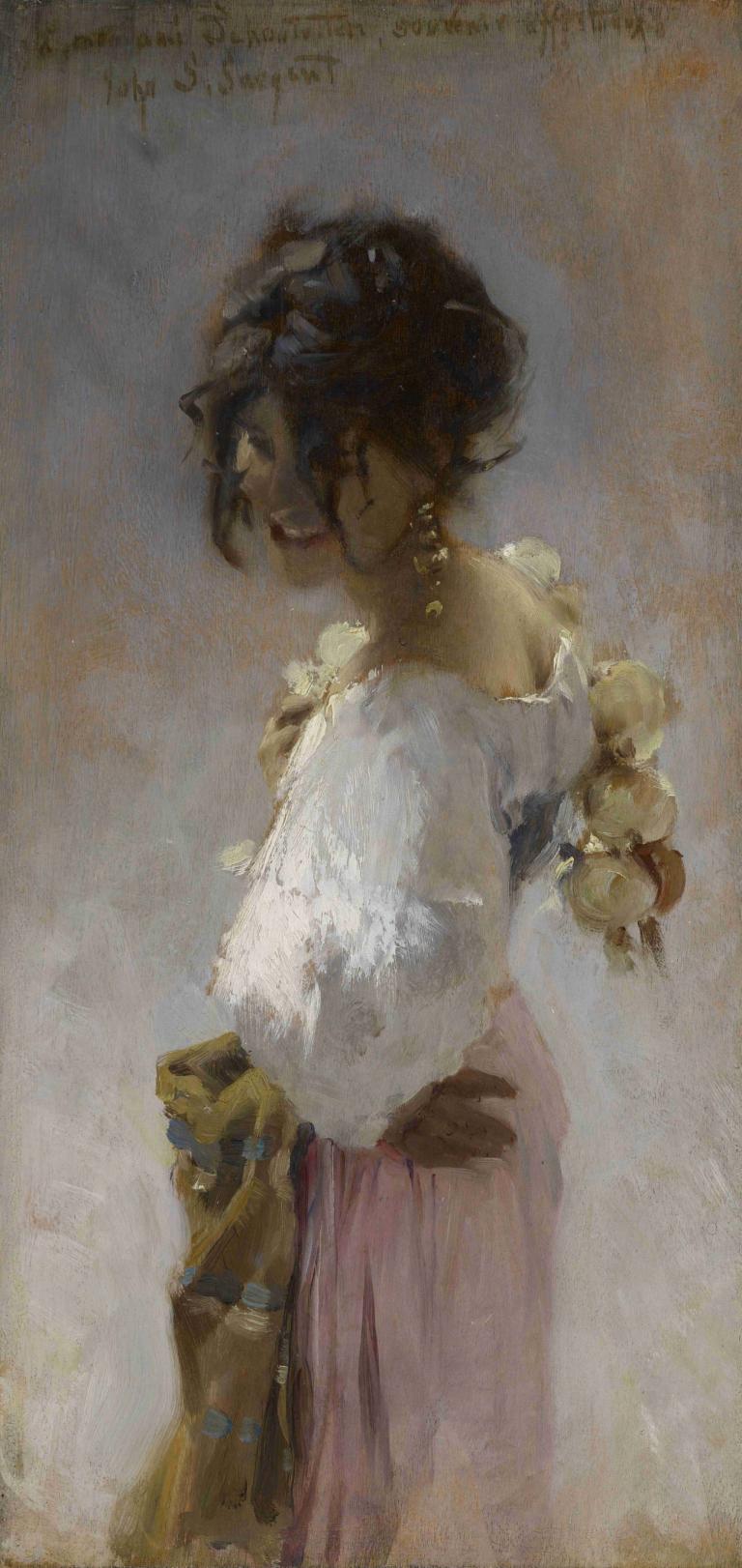 Rosina,John Singer Sargent,Oil Painting,Oil Painting, 1girl, solo, jewelry, earrings, dark skin