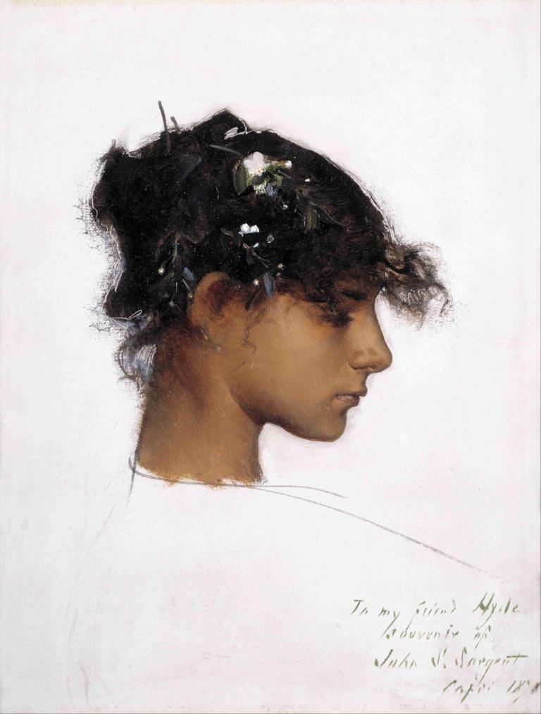 Rosina Ferrara, Head Of A Capri Girl,John Singer Sargent,Oil Painting,Oil Painting, solo, 1girl, dark skin