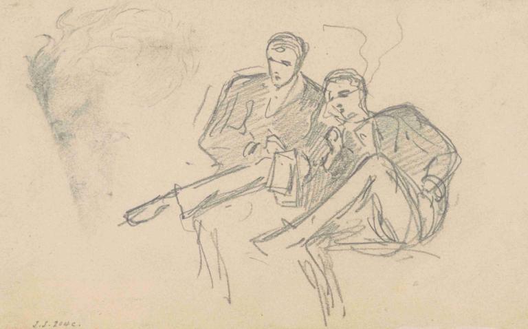 Seated Men,John Singer Sargent,Sketch,Sketch, 2boys, multiple boys, smoking, sketch, cigarette