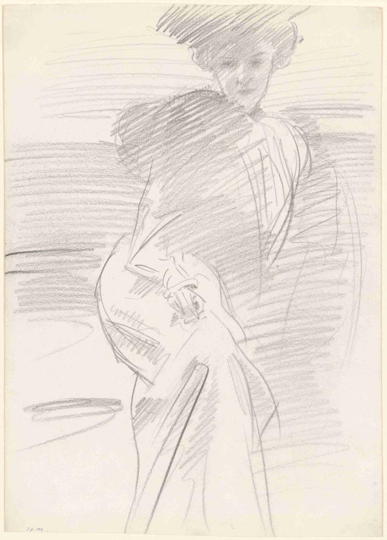 Seated Woman,John Singer Sargent,Sketch,Sketch, monochrome, traditional media, sketch, solo, 1girl, 1boy