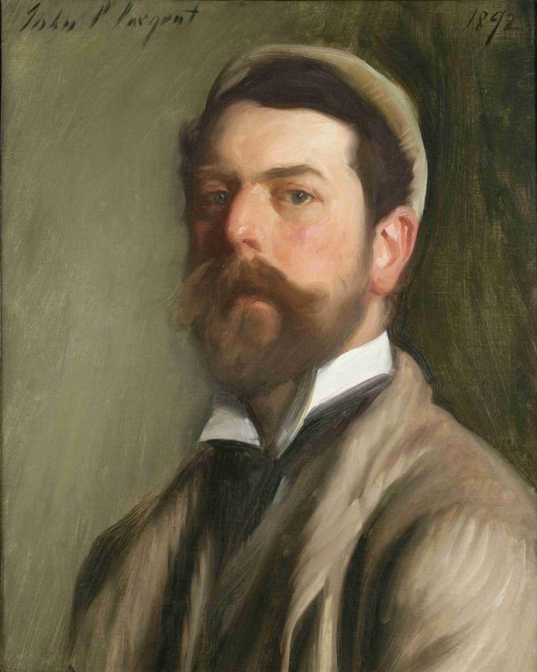 Self-portrait,John Singer Sargent,Oil Painting,Oil Painting, 1boy, solo, male focus, realistic, facial hair