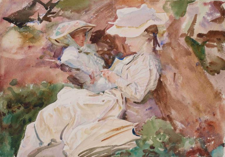 Simplon - Mrs Barnard and her Daughter Dorothy,John Singer Sargent,Oil Painting,Oil Painting, 1girl, solo