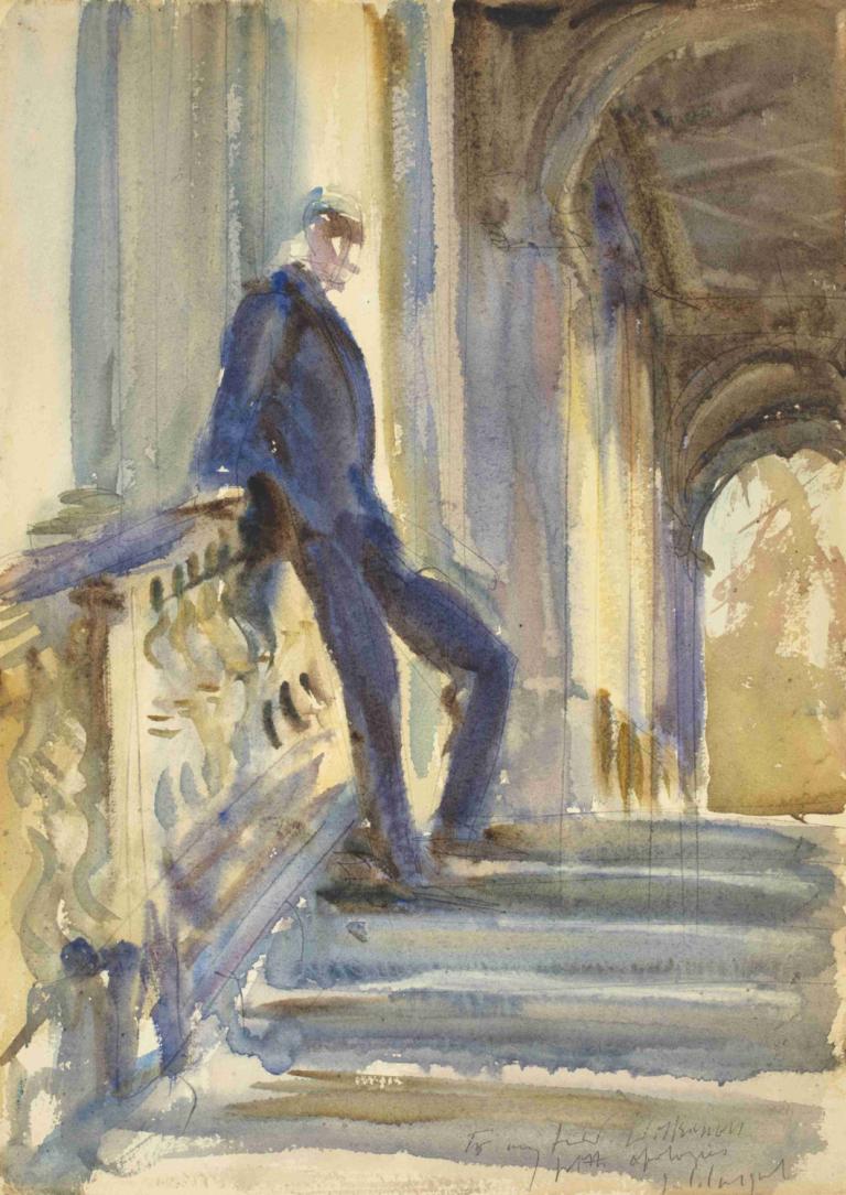 Sir Neville Wilkinson On The Steps Of The Palladian Bridge At Wilton House