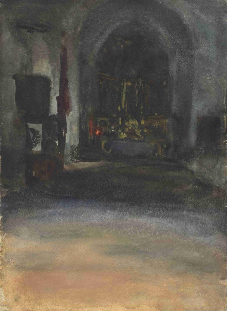 Spanish Church Interior,Spansk kirke interiør,John Singer Sargent,Oliemaleri,Oliemaleri, ingen mennesker