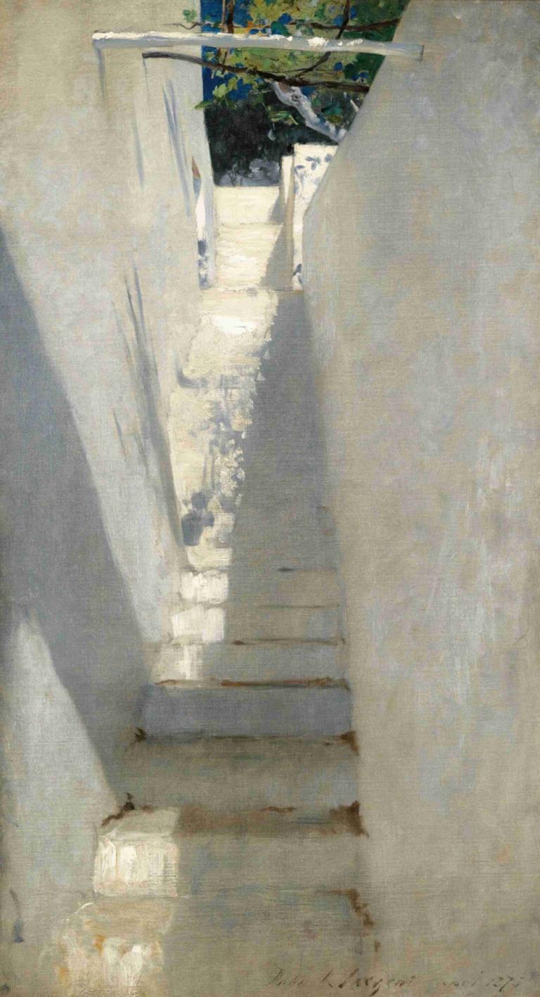 Staircase In Capri,Capri'de Merdiven,John Singer Sargent,Yağlı boya,Yağlı boya, insan yok, merdiven, manzara