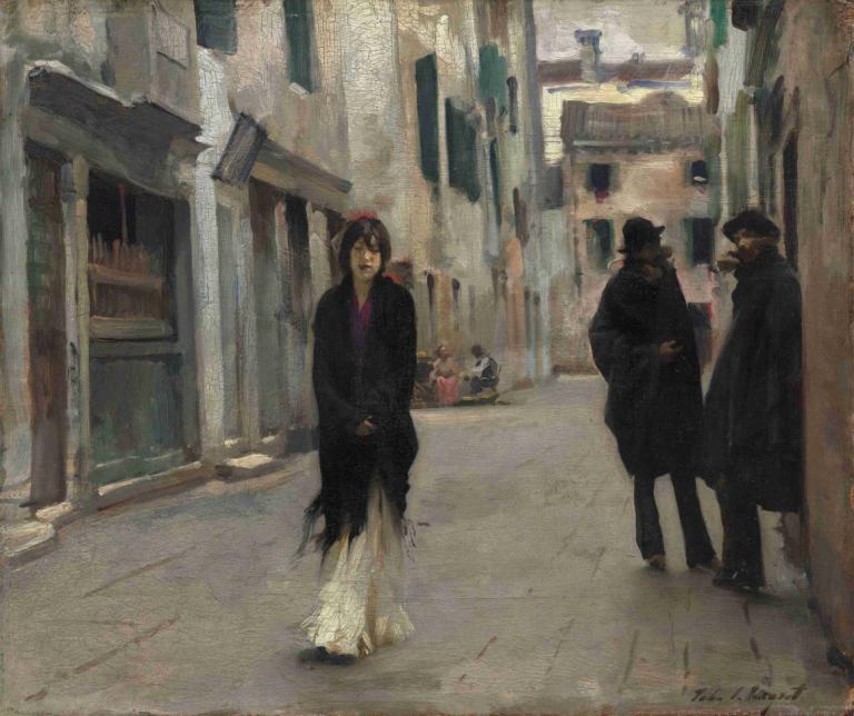 Street in Venice,Venedik'te bir sokak,John Singer Sargent,Yağlı boya,Yağlı boya, birden fazla erkek