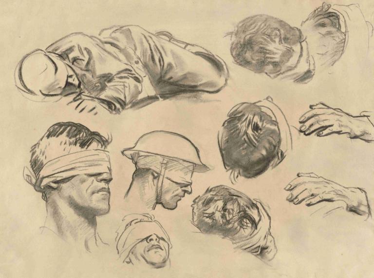 Studies for 'Gassed' V,Študije za 'Gassed' V,John Singer Sargent,Skica,Skica, enobarvno, moški fokus