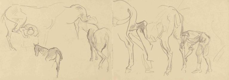 Studies for 'Shoeing Calvary Horses at the Front' (recto)