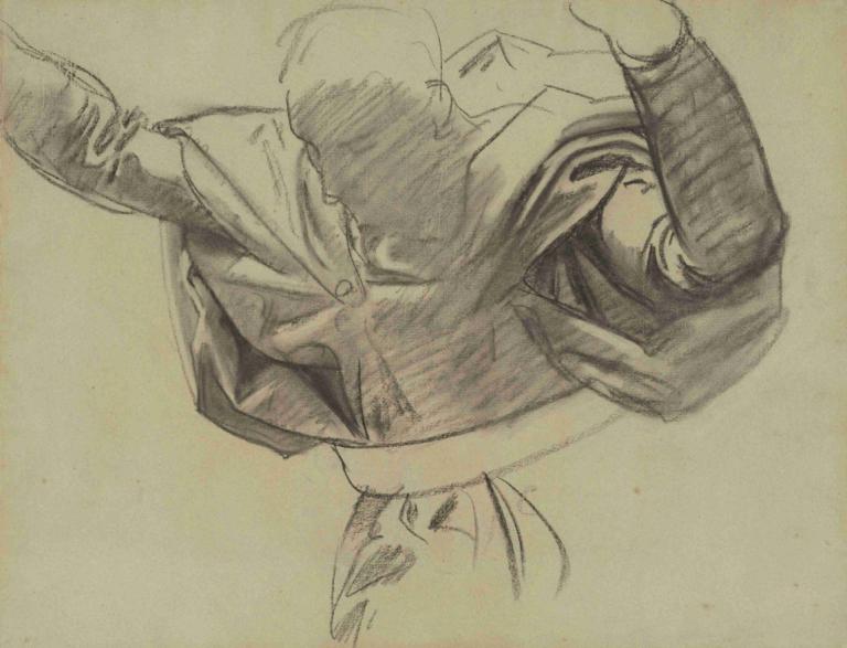 Study for 'Handmaid of the Lord',John Singer Sargent,Sketch,Sketch, monochrome, male focus, 1boy