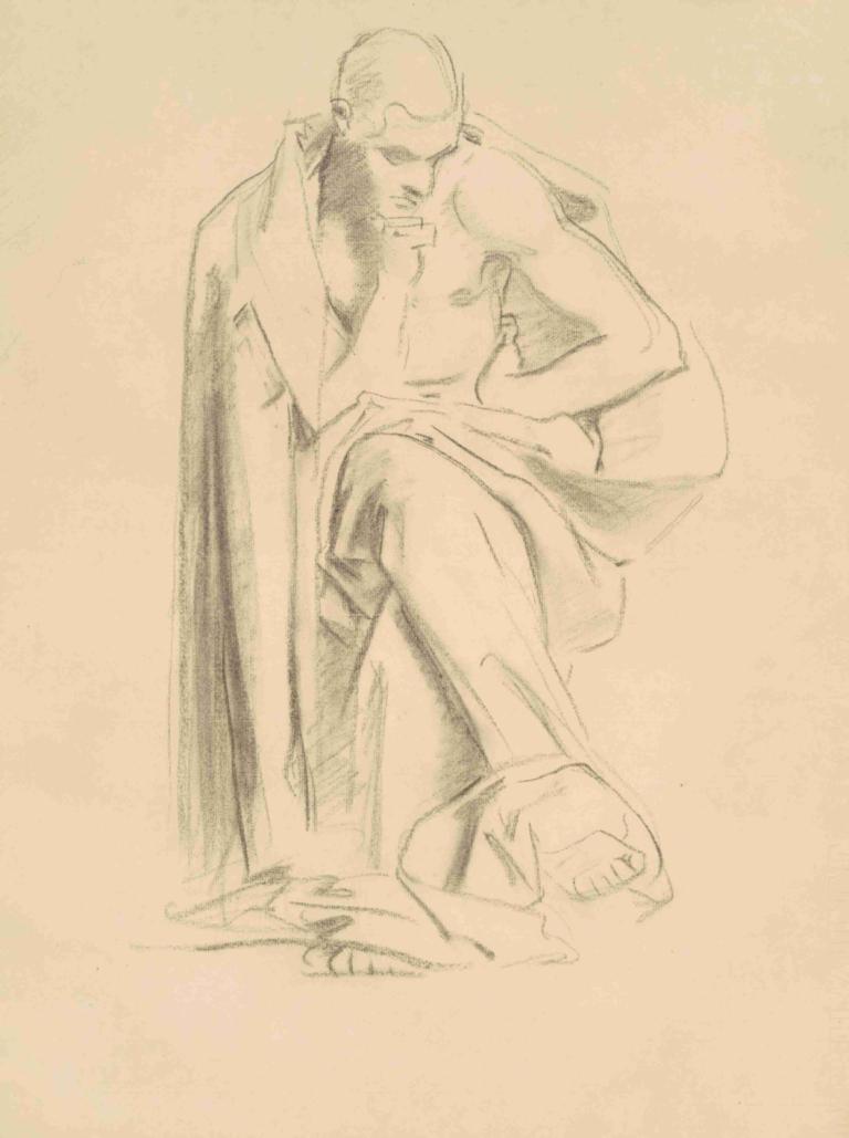 Study for 'Philosophy',John Singer Sargent,Sketch,Sketch, 1boy, bald, male focus, solo, sketch, monochrome