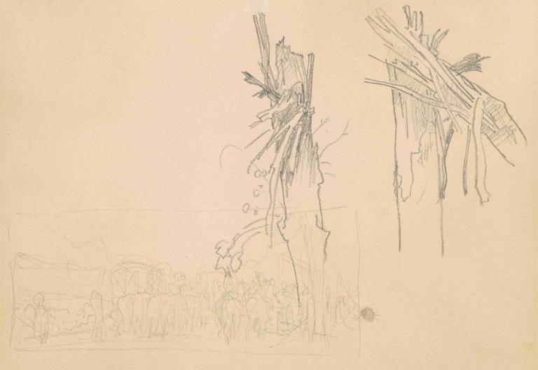 Two Shattered Trees; and Study for 'The Road' (verso),2 cây bị đập nát; học đường Nguyễn Trãi (quận Đống Đa