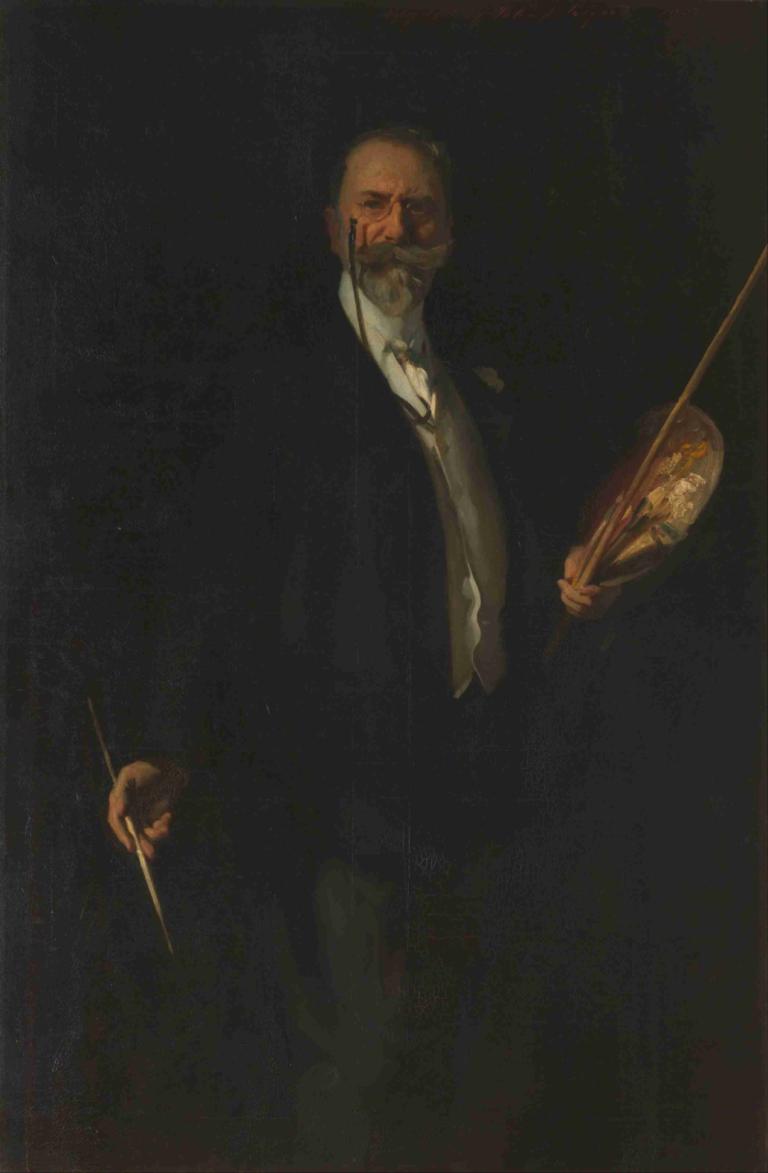 William Merrit Chase,威廉-梅里特-蔡斯,John Singer Sargent,约翰-辛格-萨金特,油画,油画, 1男孩, 男性焦点, 胡子, 独奏, 黑暗的, 领带, 老的, 老人, 秃