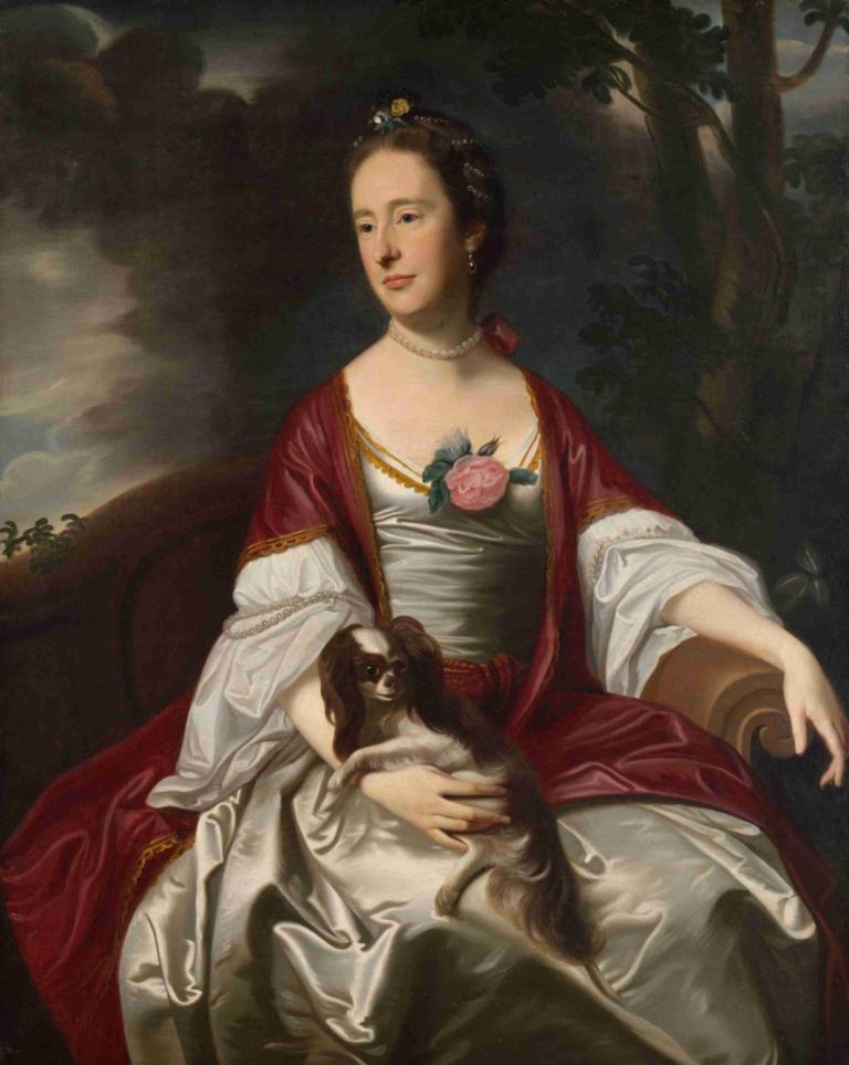 Mrs. Jerathmael Bowers,傑拉斯梅爾·鮑爾斯夫人,John Singleton Copley,油畫,油畫, 美術模仿, 1個女孩, 珠寶, 實際的, 項鍊, 裙子, 花, 戲仿, 獨奏, 假傳統媒體