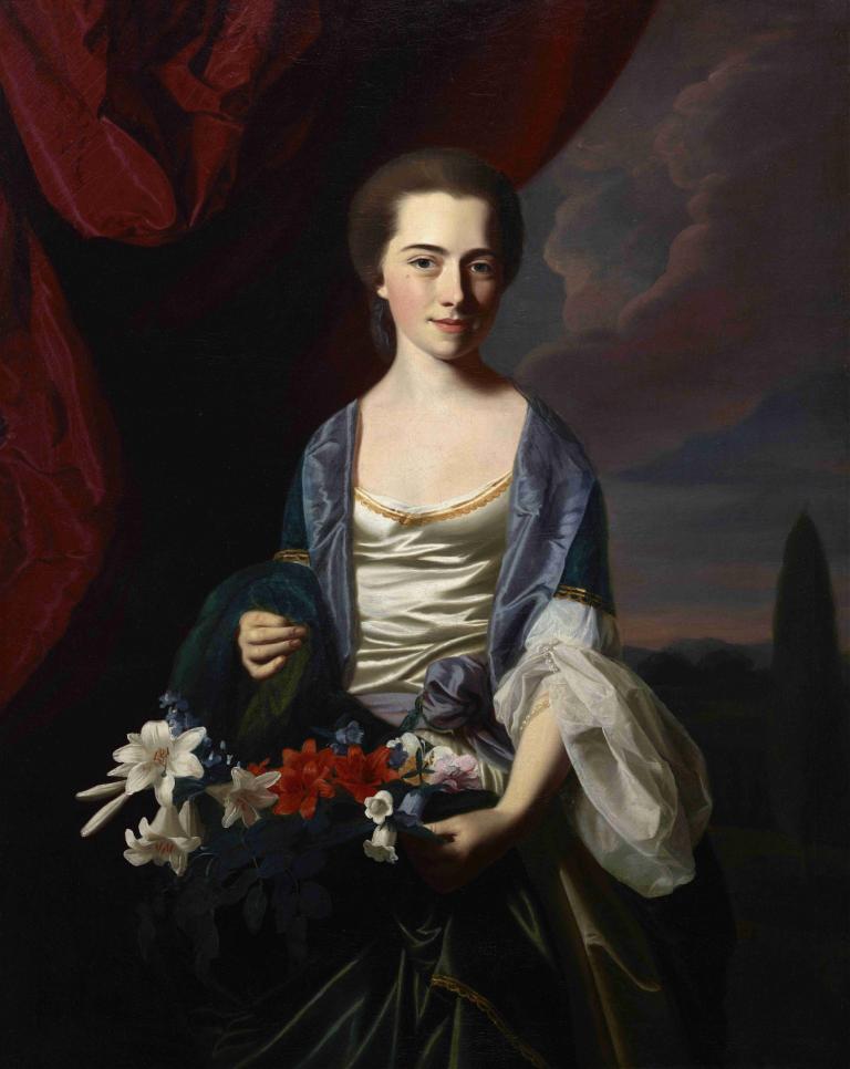 Sarah Sherburne Langdon,John Singleton Copley,Oljemaleri,Oljemaleri, kunstparodi, 1 jente, blomst, solo