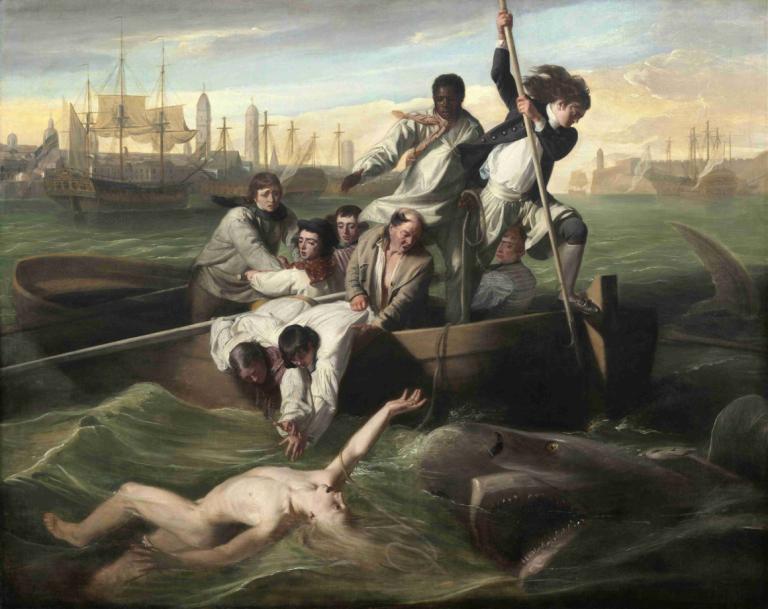 Watson and the Shark,Watson og haien,John Singleton Copley,Oljemaleri,Oljemaleri, vannscooter, kunstparodi