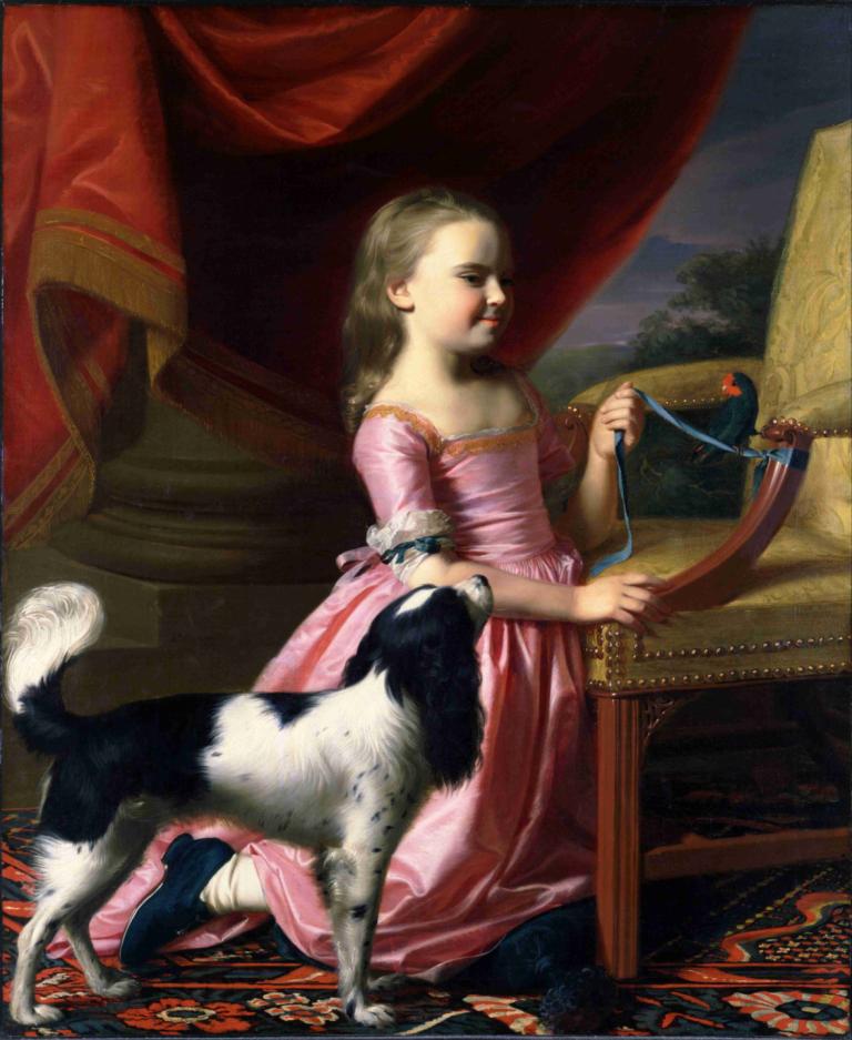 Young Lady With A Bird And A Dog,Ung Dame Med En Fugl Og En Hund,John Singleton Copley,Oljemaleri,Oljemaleri