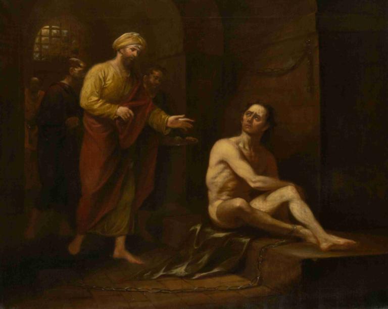 'I Was in Prison and Ye Came Unto Me' (Matthew, 25;36),我在狱中，你们到我这里来"（《马太福音》25;36）,John Trumbull,约翰-特伦布尔,油画,油画