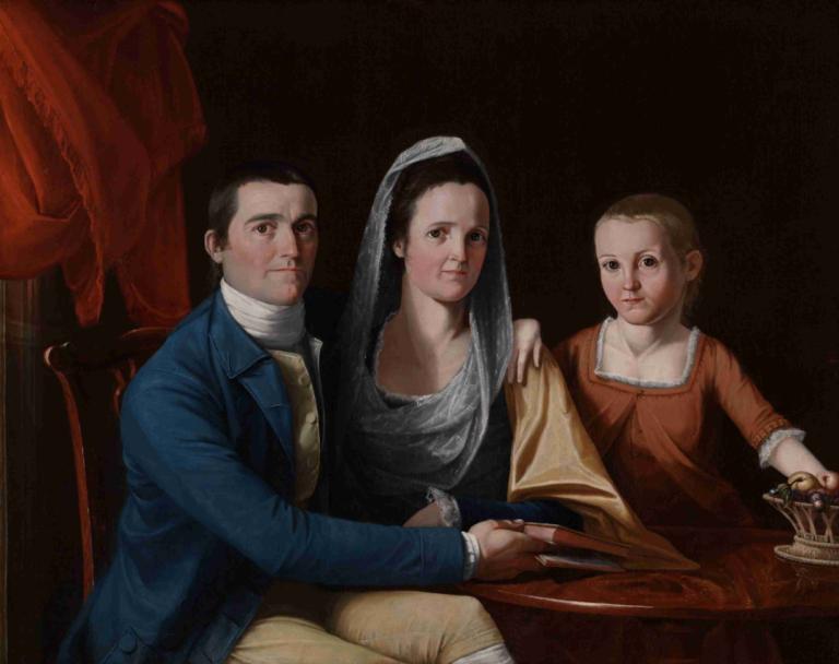 Jonathan Trumbull, Jr. with Mrs. Trumbull (Eunice Backus) and Faith Trumbull